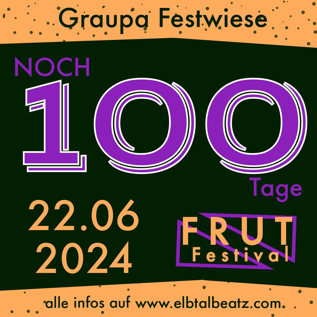 Ist es zu glauben, nur noch 100 Tage bis zur zweiten Ausgabe des FRUT Festivals in Pirna/Graupa.

#frutfestival #pirna #graupa #festival #sächsischeschweiz #sachsenpositivbesetzen #musik #respekt #toleranz #vielfalt #demokratie #freiheit #rap #hiphop #punk #punkrock