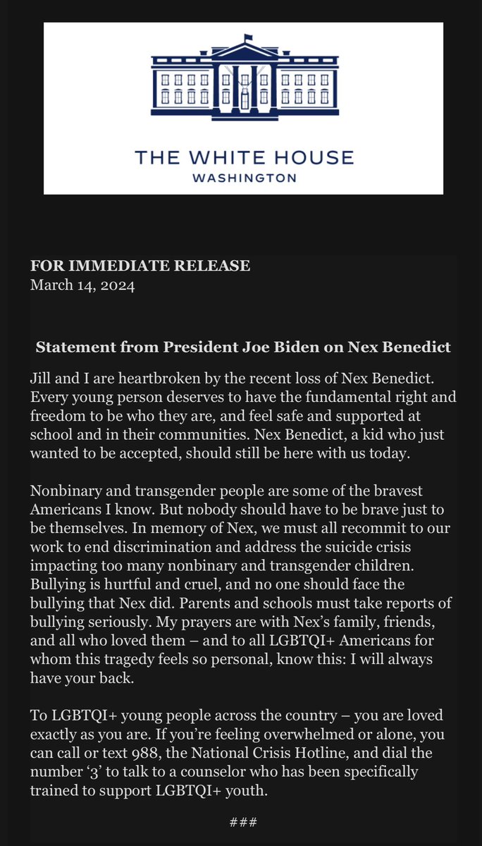 📨INBOX: President Joe Biden has weighed in on the death of #NexBenedict. | @koconews
