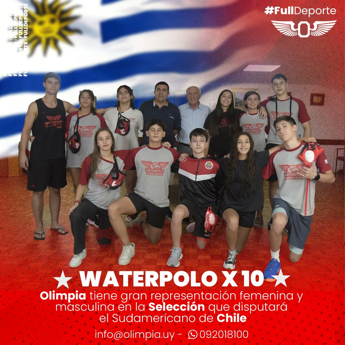 CAOlimpia's tweet photo. ¡Diez juveniles y un DT Olimpistas defenderán a Uruguay en el Sudamericano U16 de waterpolo!
Santiago Barth,Gonzalo Casará, Lorenzo Portas,Maite García, Giuliana Aiello,Serrana Boyé, Rocío Castro,Matilde Coelho, Agustina D'Ángelo,Matías Ferreiro y Juan Jaimés.
#OrgulloOlimpista https://t.co/gASQL9hRBV