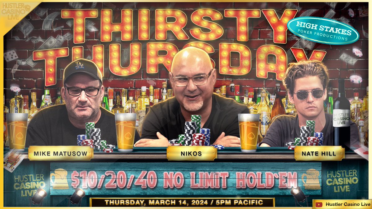 HCLPokerShow's tweet photo. TONIGHT!! THIRSTY THURSDAY!!

@themouthmatusow
@NateHillTV
Nikos
@PetertheRec
@DBag215
@NickVertucciNV
Fadi
Michael
Kent

Commentary by @TuckonSports 

Watch it here: https://t.co/G2bow7M3PG https://t.co/DrN2OfyuCy