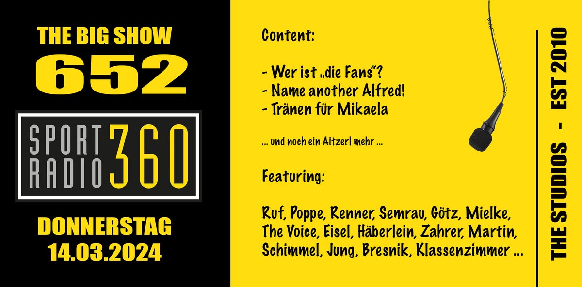 BIG SHOW 652 ... mit Dank an Christoph Ruf @AndreasRenner @ThorstenPoppe Götzi, Uwe Semrau, The Voice @MielkeEdgar @EiselBernhard @ZahrerLukas @TomHaeberlein @Fighti @Chris5Sh @SIJU1001 und Coach Günter Bresnik ... sportradio360.de/the-big-show-d…