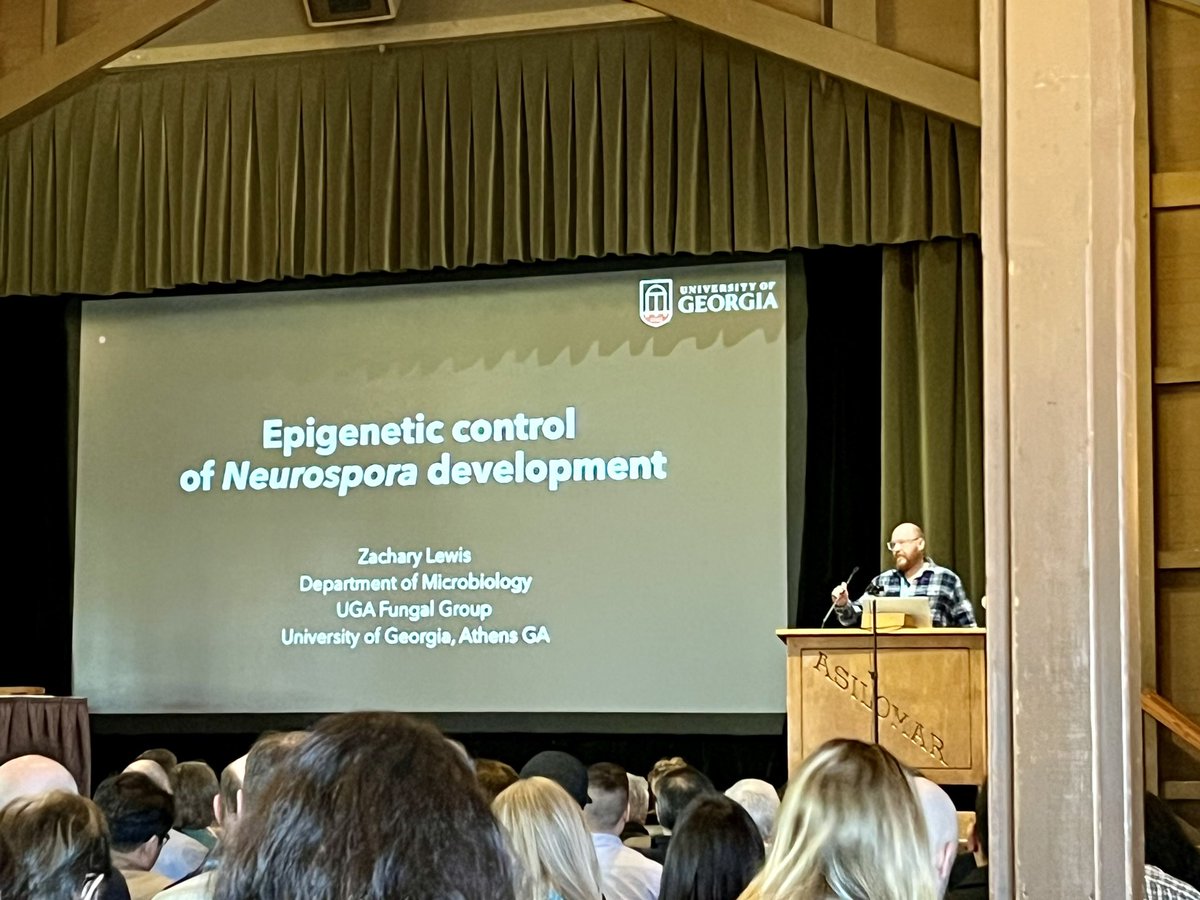Next up in the plenary, Zachary Lewis <a href="/UgaChromatinLab/">Zachary Lewis</a> on his excellent epigenetic work in Neurospora #Fungal24