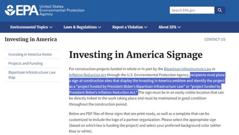 amuse's tweet image. Biden is mandating all recipients of federal infrastructure grant funds erect a campaign sign at each construction site give credit to President Biden. 
h/t @AZachParkinson