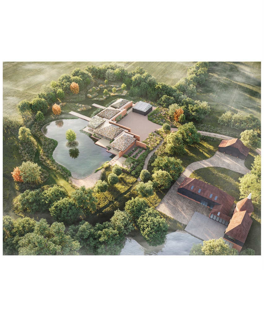 Aerial render of a new #Para4 house in Kent. The proposed form complements the adjacent oast house to create a balanced building cluster which respects the established hierarchy . . . #para84 #paragraph84 #architecture #sustainabledesign #granddesigns #design #contemporary