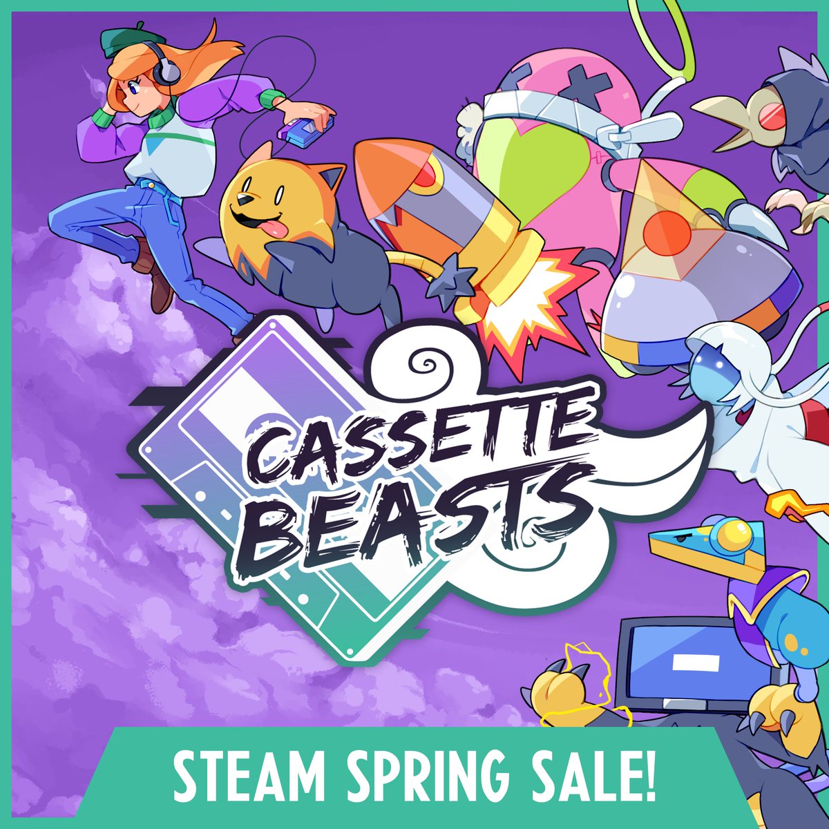 Cassette Beasts is now 30% off in the Steam Spring Sale! ☀️ 📼 Battle and record monsters! 📼 Fuse any two monster forms! 📼 Explore an open 3D world! With Online Multiplayer on its way (more info soon!), what better time to bother your friends into playing? Happy adventuring!