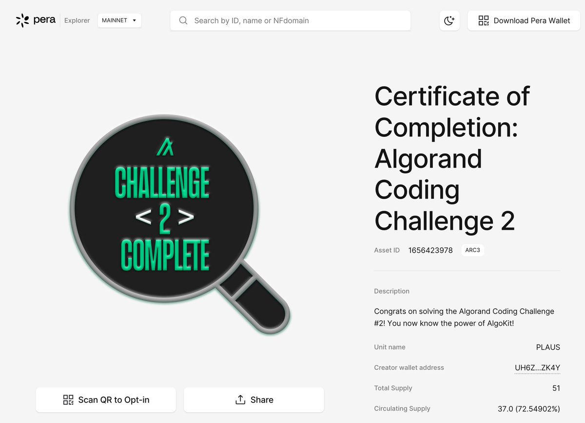chriskim_dev's tweet image. 👀 Do we need to increase the number of certificates??

72% of the certificate of completion NFT for the 2nd #AlgoCodingChallenge has been claimed! 🔥 

You were given 2 weeks to complete Challenge 1 (so up to March 19th) but starting from Challenge 2, the deadline is reduced to