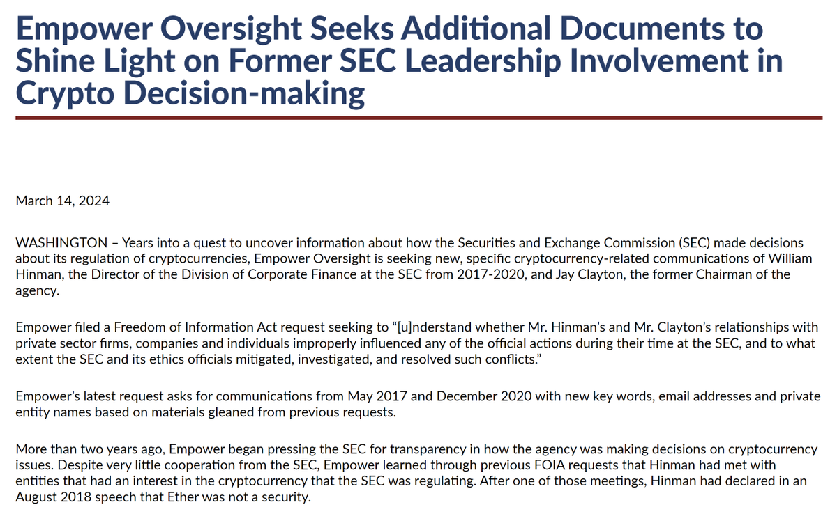 tristanleavitt's tweet photo. .@EMPOWR_us's fight for transparency at the SEC continues. The more we learn the worse the conflicts of interest look... #ethgate #xrparmy https://t.co/A62iQQzKLP
