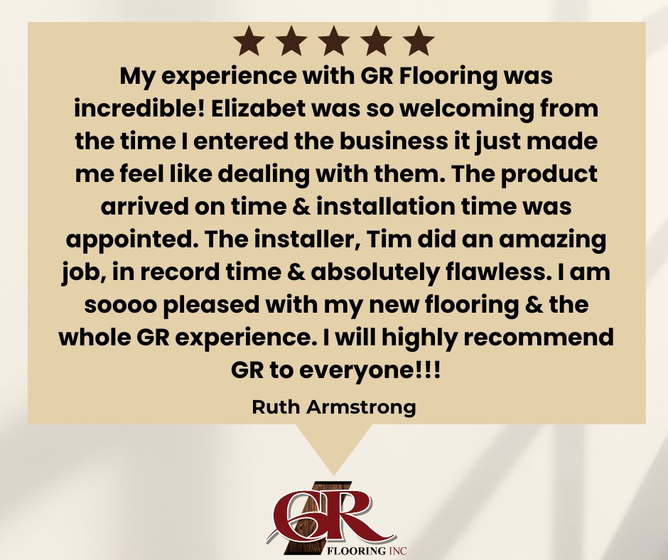 At GR Flooring, our mission is simple: to ensure a seamless transition with every job we undertake. ✨ Your glowing review reaffirms our dedication to this goal.  Thank you for trusting us with your home transformation! 🏠 #SeamlessTransition #CustomerSatisfaction