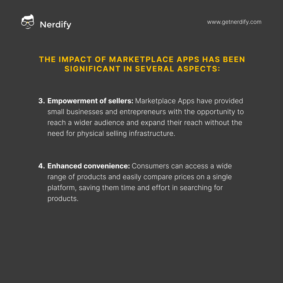 Have you ever wondered how Marketplace apps work on your phone? These mobile applications allow you to explore, buy, and sell a wide variety of products and services, all from the palm of your hand! 📱💼

#GetNerdify #Nerdify #Webdevelopment #MarketplaceApp
