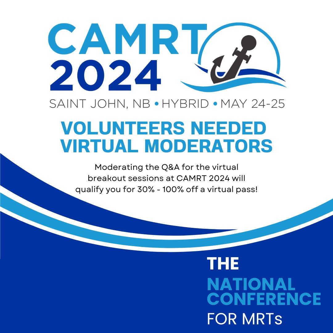 Join the CAMRT 2024 team as a Virtual Moderator! Help steer Q&A sessions during breakout sessions from the comfort of your home. Enjoy discounts on virtual passes for those who volunteer will qualify you for 30% - 100% off. Apply now: ow.ly/sIHn50QTGJI