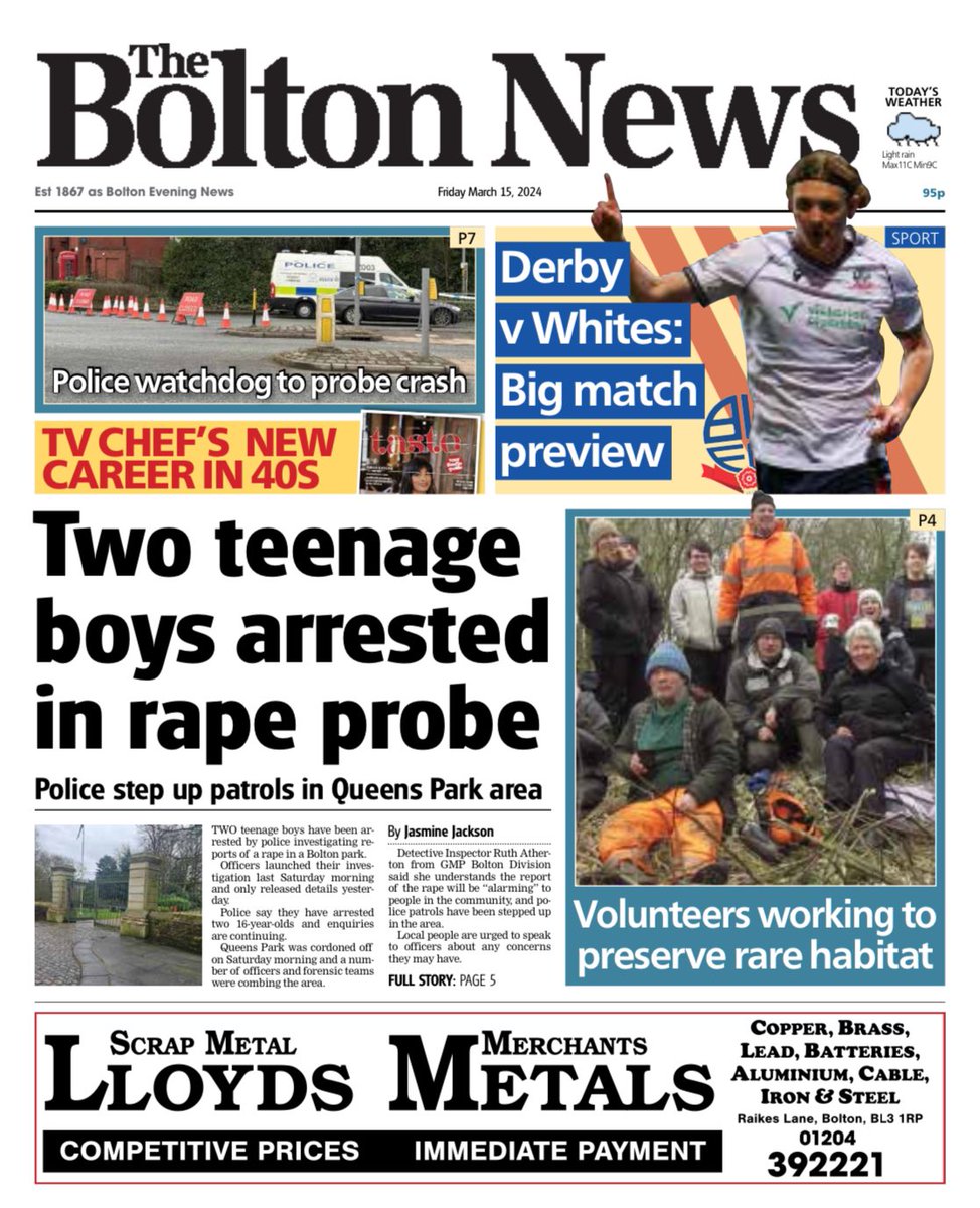 Front page of Friday’s <a href="/TheBoltonNews/">The Bolton News</a>📰

#Bolton #GreaterManchester #BuyAPaper #LocalNewsMatters #Newsquest #BWFC #CourtNews #CrimeNews #BoltonWanderers #BoltonNews #BoltonCouncil #TomorrowsPapersToday