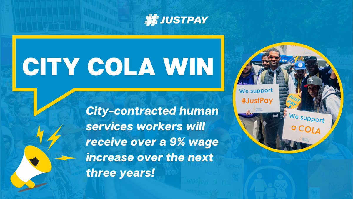 After years of #JustPay advocacy, City-contracted human services workers will receive over 9% wage increases over the next 3 years. Thank you @NYCMayor @SheenaWrightNYC @AnaJAlmanzar @AWilliamsIsom @NYCSpeakerAdams @JustinBrannan @althea4theBX for listening to our voices! @HSC_NY