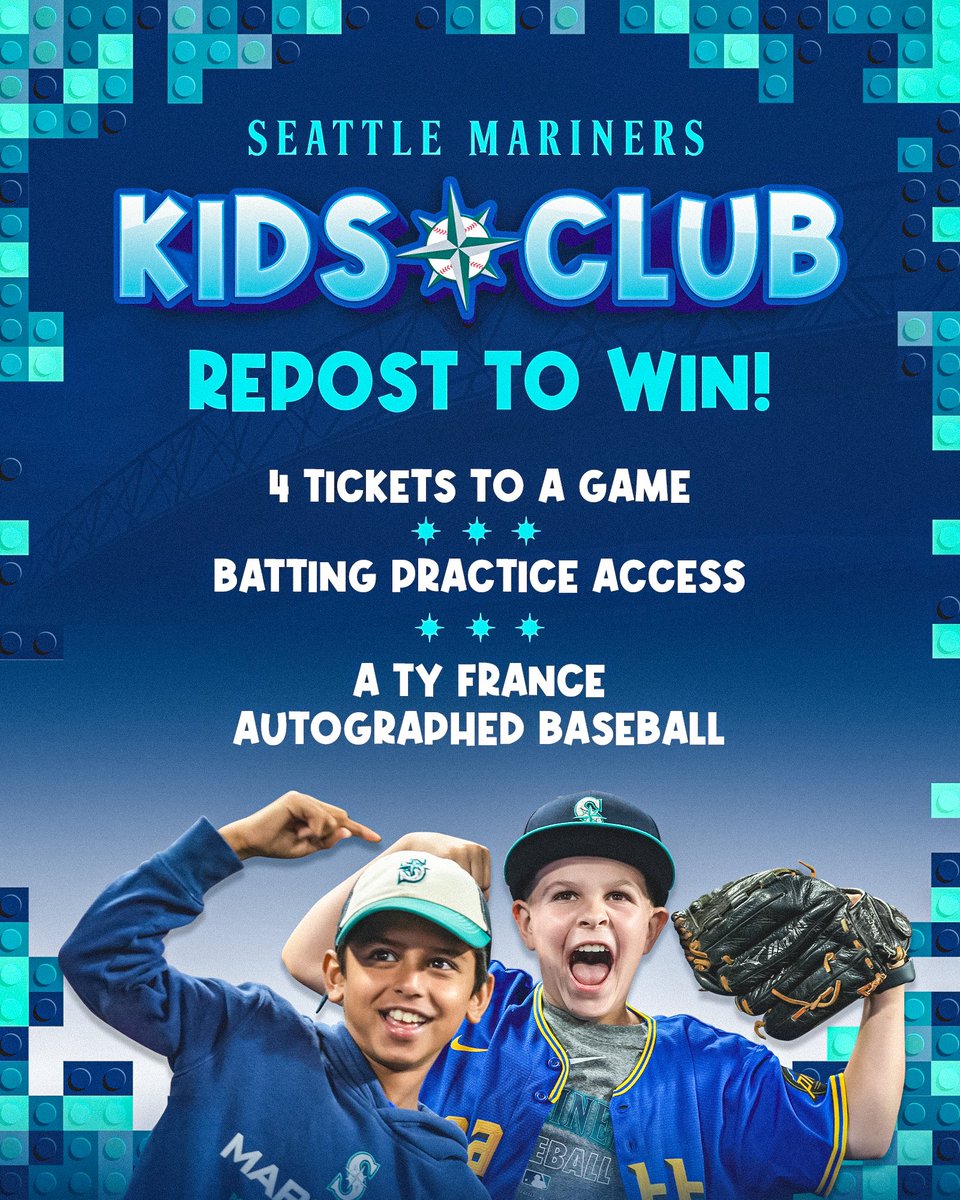 Mariners's tweet image. 🔱 REPOST to WIN 🔱

Hit that repost button for a chance to win this Mariners Kids Club prize pack, including 4 tickets with BP passes and a signed Ty France baseball, and don’t forget to sign your little ones up for the Kids Club today!

&amp;gt;&amp;gt; Mariners.com/KidsClub &amp;lt;&amp;lt;
