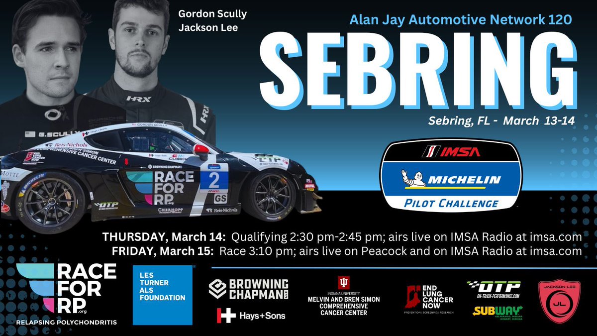 We’re learning every session in my 1st @IMSA Michelin Pilot Challenge weekend & just the 2nd for @CzabokSimpson. @gordon_scully will qualify and start. Listen on @IMSARadio & watch Friday afternoon on @peacock from @sebringraceway