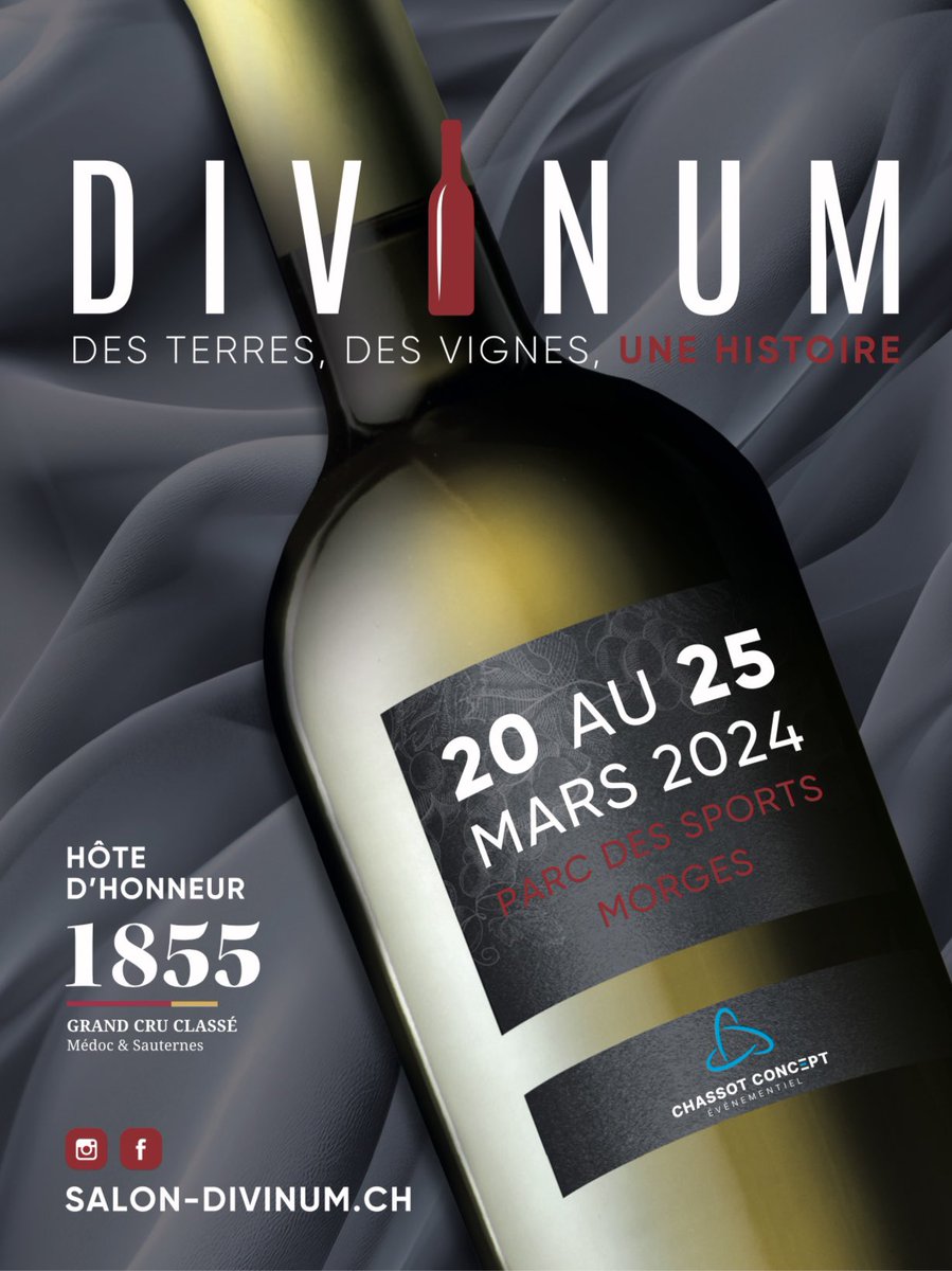 Une bonne centaine de chasselas différents à déguster prochainement !
Salon DIVINUM MORGES

salon-divinum.ch/salon/