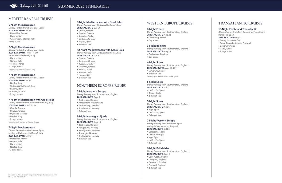 DCL_CRUISE_NERD's tweet image. Ahoy Cruise Nerds!! Disney Cruise Line has announced itineraries for 2025 (May-September); if you wish to book starting next week is the earliest you can book of course depending on your Castaway Club status; Happy Sailing!! #disneycruiseline #itineraryplanning #disneycruising