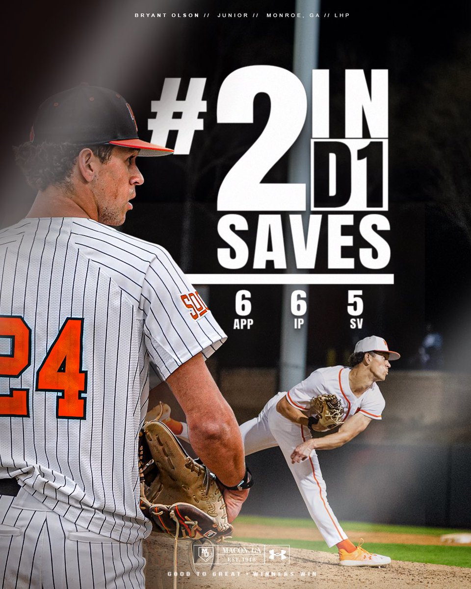 Mercer Baseball (@mercerbaseball) on Twitter photo ๐๐ฅ๐ฌ๐จ๐ง ๐ค ๐๐๐ฏ๐๐ฌ
<a href="/bryantolson18/">Bryant Olson</a> is #2 in <a href="/NCAABaseball/">NCAA Baseball</a> Saves with 5 saves in 6 appearances ๐ฅ
#GoodToGreat | #WinnersWin ๐๐ฅ๐ฌ๐จ๐ง ๐ค ๐๐๐ฏ๐๐ฌ
<a href="/bryantolson18/">Bryant Olson</a> is #2 in <a href="/NCAABaseball/">NCAA Baseball</a> Saves with 5 saves in 6 appearances ๐ฅ
#GoodToGreat | #WinnersWin