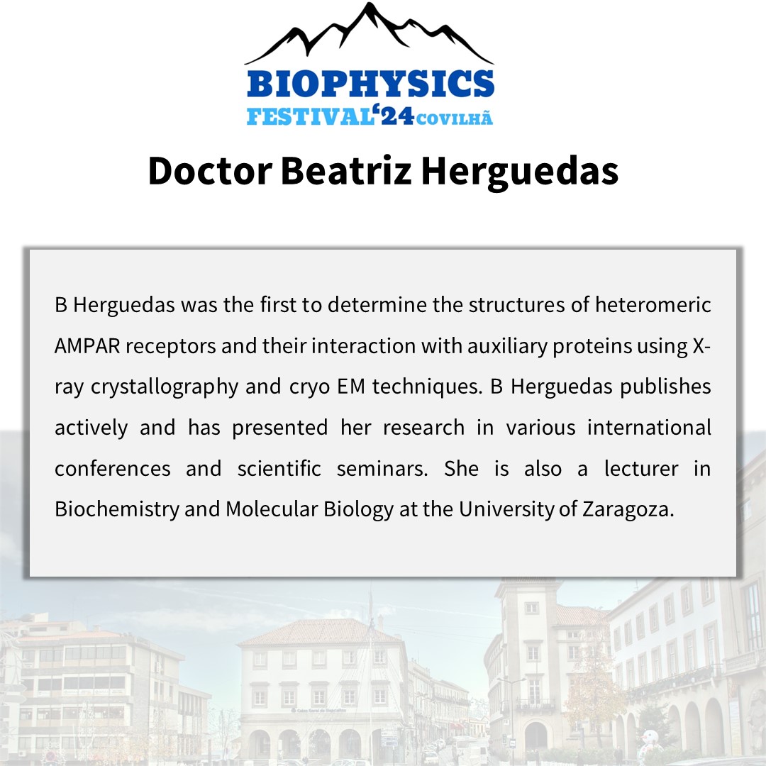 We are very happy to announce that Doctor Beatriz Herguedas will be one of our speakers on the Biophysics Festival 2024! This lecture is sponsored by IUPAB.
Abstract Submission and Registration is still OPEN!