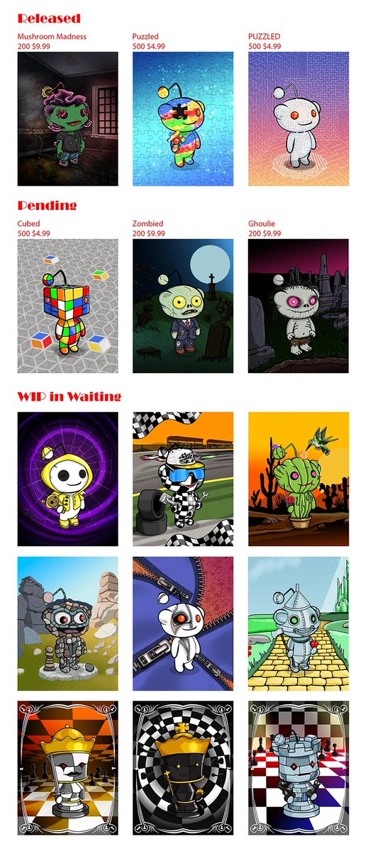 #Reddit Avatar fans. Here is what I have drawn so far and the status. These are #nft Collectible and #nftpfp 
to be used as your reddit avatar. Totally mashable as well. Reddit members know what that means!