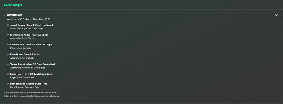 WhiteLineWagers's tweet photo. Wednesday Night European Football

Just the 1 bet builder for the 17:45 games

7/1 on paper this should be a cake walk

Bet Responsibly! https://t.co/fnmL3Zj8RN