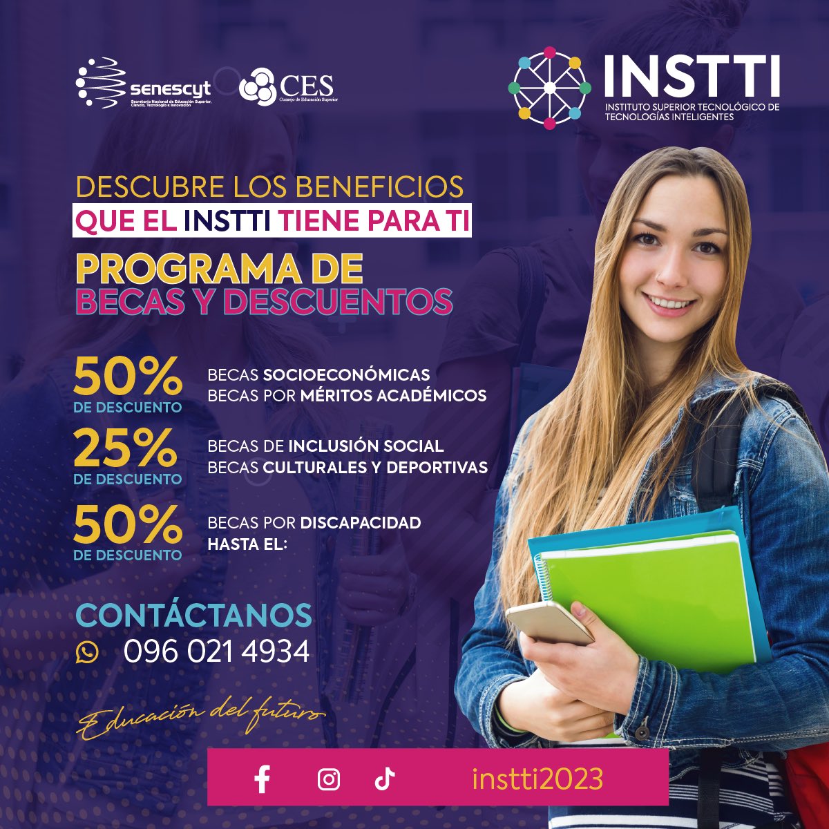 instti2023's tweet photo. Creemos en el poder de la #educación para transformar vidas. Por eso, las #becas #Instti están diseñadas para apoyar a estudiantes que desean alcanzar sus metas académicas y profesionales 🧑‍🎓. 
Más información: https://t.co/n3q6GfgJWN #educaciónsuperior https://t.co/yrFSZIFA9w