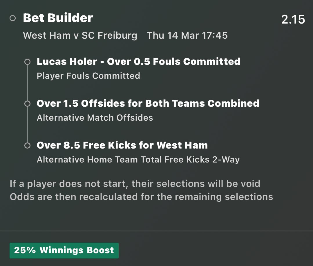 FootballVTips's tweet image. ‼️BET BUILDER‼️
⚽️ West Ham v Freiburg 
⏰ 17:45

💰2.43 odds with 25% boost!