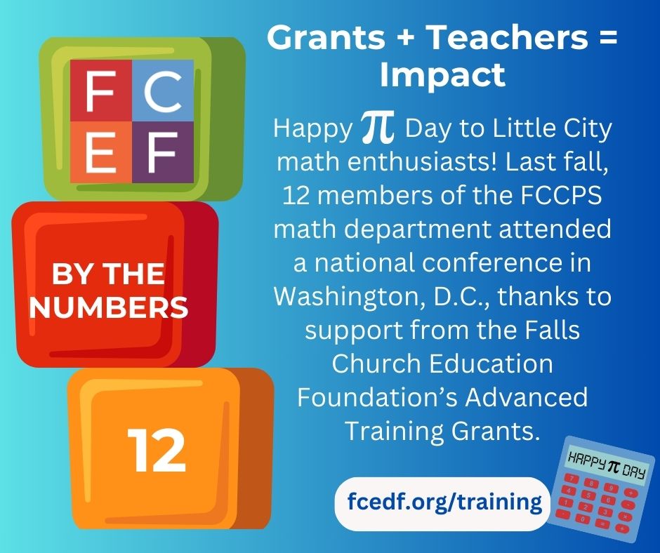 Falls Church Education Foundation (@fcefoundation) on Twitter photo In honor of #PiDay, <a href="/FCEFoundation/">Falls Church Education Foundation</a> recognizes <a href="/FCCPS/">Falls Church City Public Schools</a> mathematics educators! Last fall, we helped send 12 math teachers to a national conference as part of our Advanced Training Grants program. fcedf.org/training In honor of #PiDay, <a href="/FCEFoundation/">Falls Church Education Foundation</a> recognizes <a href="/FCCPS/">Falls Church City Public Schools</a> mathematics educators! Last fall, we helped send 12 math teachers to a national conference as part of our Advanced Training Grants program. fcedf.org/training
