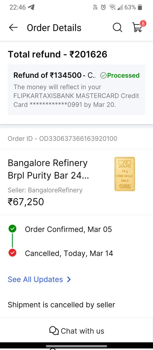 anil160478's tweet photo. #Flipkart 
#CustomerServiceFail 
I ordered for Rs 67250 and paid in full. 10 days later when price became 70625 the order is cancelled. The reason mentioned is "seller not able to supply" if thats true why is it still available for sale on FK? https://t.co/Wf5HDfGPWb