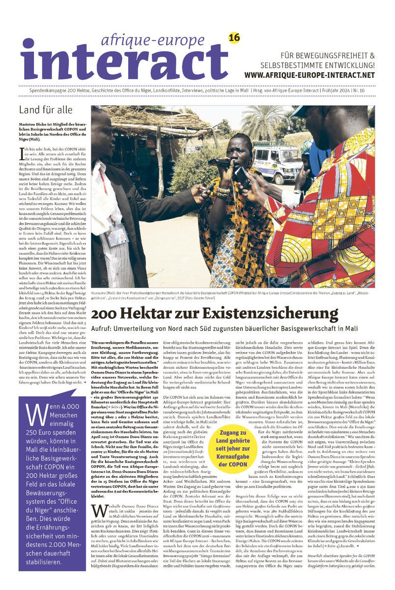 BernauOlaf's tweet photo. 1/1 Umverteilung praktisch angehen - morgen als taz-Beilage: Seit 2012 setzt sich die bäuerliche Basisgewerkschaft COPON im Zentrum #Malis für die Rechte kleinbäuerlicher Haushalte ein. @ae_interact hat nun eine Unterstützungskampange für die COPON gestartet... https://t.co/VenNjlRPaw