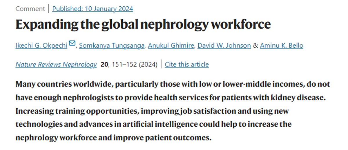 NatRevNeph's tweet photo. For #WorldKidneyDay, @Ikokpechi, Somkanya Tungsanga, Anukul Ghimire @Mesangialman, @DWJohnsonNeph &amp; Aminu Bello Comment on expanding the global nephrology workforce https://t.co/cXoQWXHvHS https://t.co/223u3ygeO3