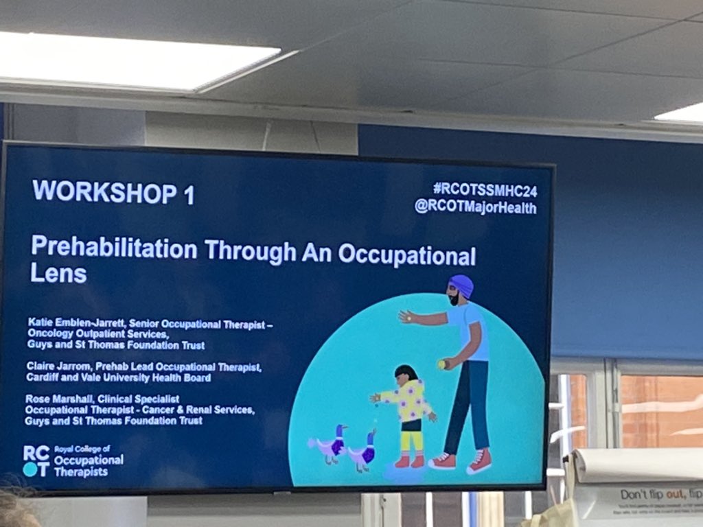 Fantastic day at @RCOTMajorHealth #RCOTSSMHC24 conference. Great conversations around professional identity & #prehabilitation - what makes #OccupationalTherapists well placed to work in prehab? #MeaningfulOccupation #ActivityAnalysis #Creative #Curious #Advocacy #Inclusive