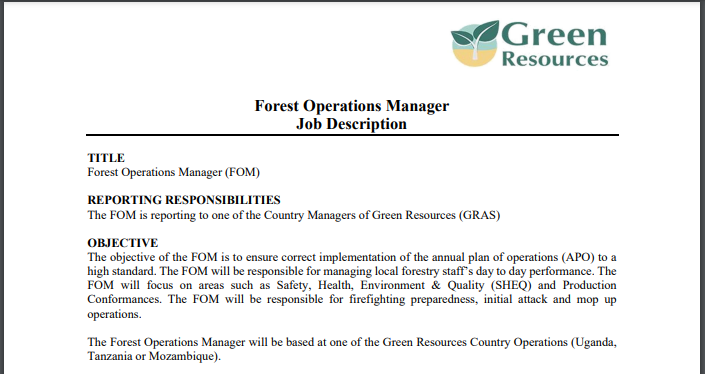 Hiring @GreenResources 

The Forest Operations Manager will be based at one of the Green Resources Country Operations (Uganda, Tanzania or Mozambique).

See link below for more details 

shorturl.at/eoDMS

#hiring #vacancies #jobs
