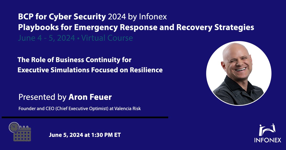 Join us at #BCPforCyberSec as Aron Feuer unveils insights on the pivotal role of Business Continuity in executive simulations for resilience. Don't miss this enlightening presentation! #CyberSecurity #Resilience #BusinessContinuity tinyurl.com/yhph7ahp