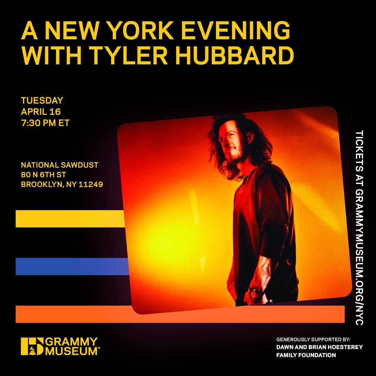 Turn your day into a great one with @TylerHubbard at @NationalSawdust! ☀️ On Apr. 16, the artist will talk about his career and upcoming album 'Strong.' The conversation will be followed by a performance. 🎟️ Get tickets now: grm.my/3IIHiIR