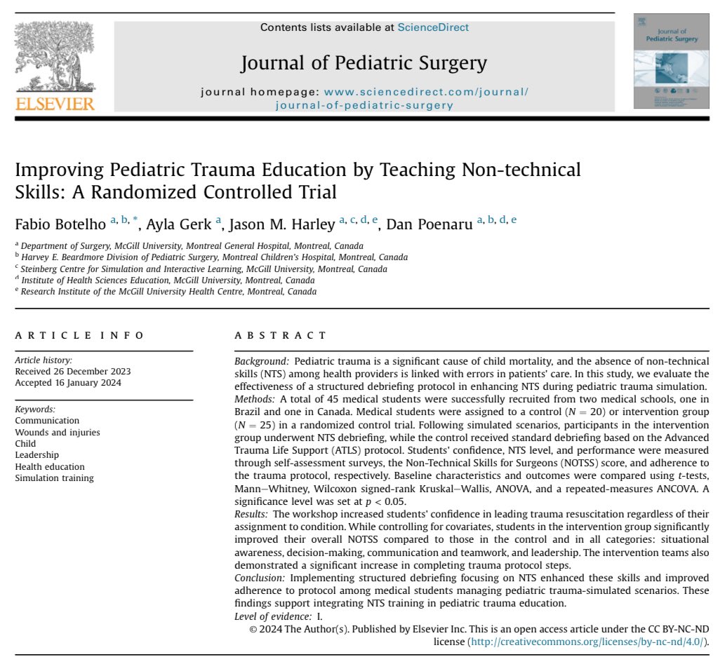 Jason M. Harley, PhD 🏳️🌈 (they / them) (@jasonharley07) on Twitter photo Non-technical skills matter for patient outcomes. So does teaching them! In a study led by my PHD student, <a href="/mendesbotelho/">Fabio Botelho, MD, MSc</a>, we found that med students assigned to a sim that included non-technical skills debriefing had higher non-technical surgical skills: sciencedirect.com/science/articl… Non-technical skills matter for patient outcomes. So does teaching them! In a study led by my PHD student, <a href="/mendesbotelho/">Fabio Botelho, MD, MSc</a>, we found that med students assigned to a sim that included non-technical skills debriefing had higher non-technical surgical skills: sciencedirect.com/science/articl…