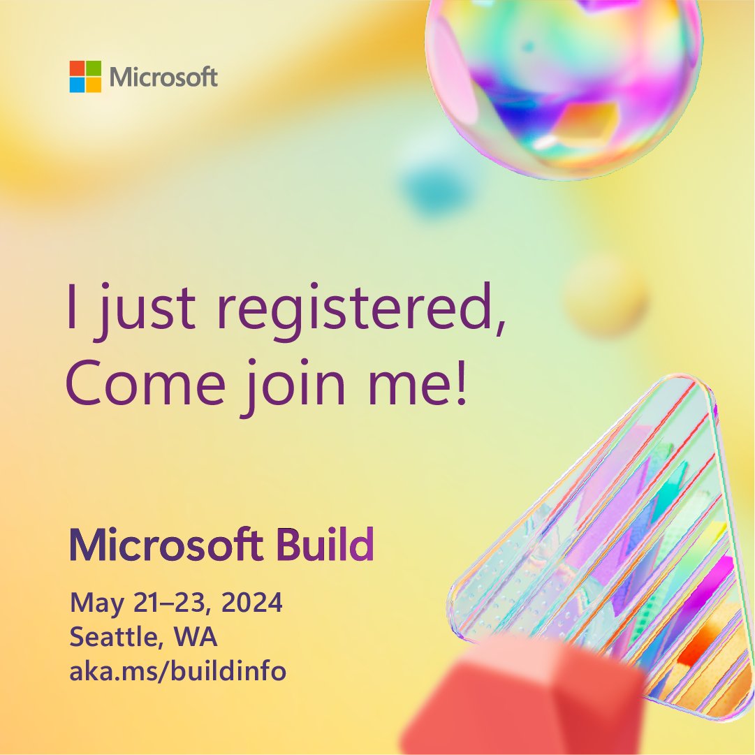 📣 Registration is live for #MicrosoftBuild!

Join us in Seattle May 21–23. Discover the newest in AI, copilots, and more. Connect with experts and find answers to your questions. #MVPConnect event for MVPs and RDs is on May 20!

Register👉msft.it/6018ciFZY