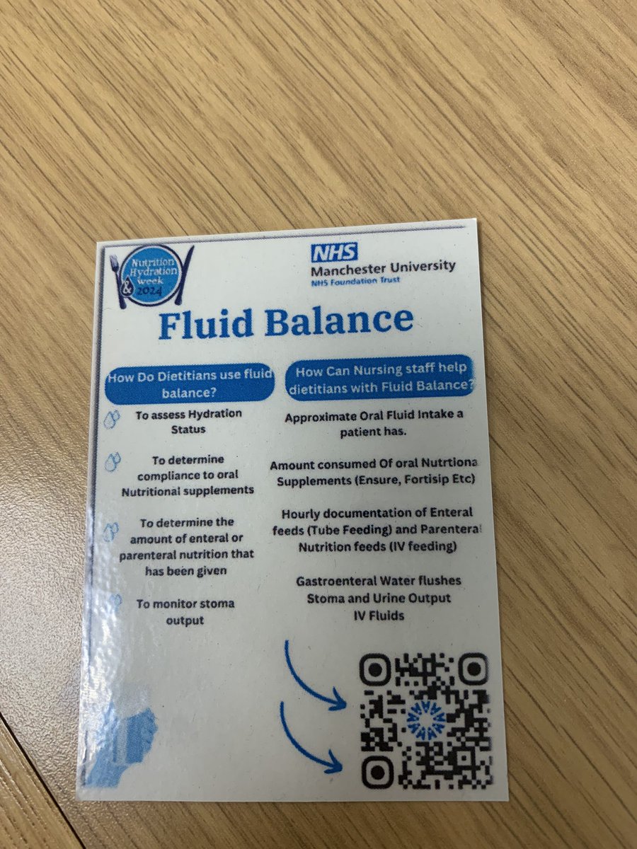 Thirsty Thursday feat two Helens!🥤 Extra drinks for both staff and patients today (and of course a few cakes) but staff also got one of these handy pocket cards made by our amazing dietitian team! The QR codes take you to a ‘how to do fluid balance’ on HIVE!