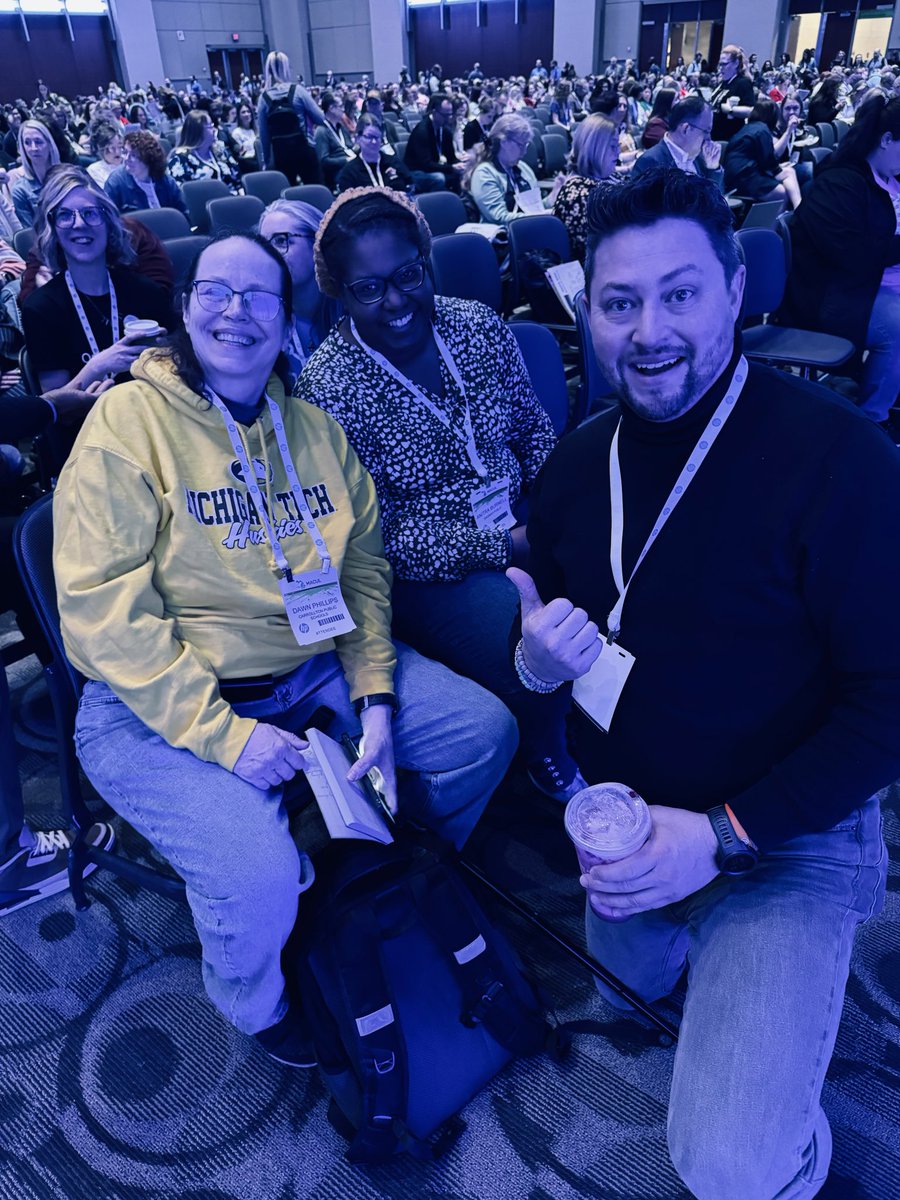 Two of our REMC 9 scholarship attendees in the front row ready for the keynote @MisterMinor @SaginawISD #MACUL24