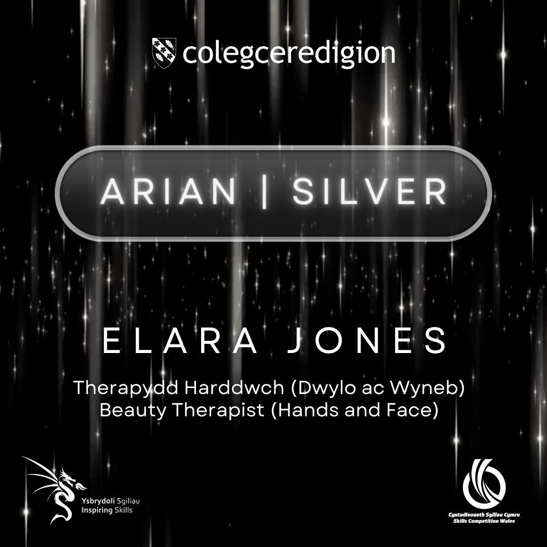 Llongyfarchiadau i Elara Jones am ennill medal arian yn y gystadleuaeth Therapydd Harddwch (Dwylo ac Wyneb) #SCW24! Rydyn ni mor falch👏 Congratulations to Elara Jones for winning a silver medal in the Beauty Therapist (Hands and Face) #SCW24 competition! We’re so proud!👏