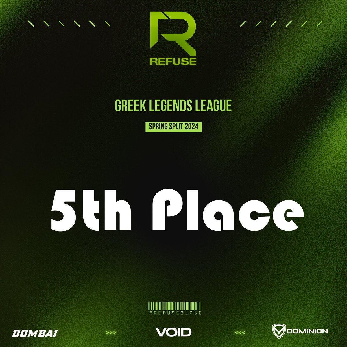 Team_Refuse's tweet photo. End of another @GRLegends split. Achieved our initial goal: 5th place. 💪 

Playoffs were out of reach, but we're still eager for the summer split. 

Big thanks to all players, staff, and sponsors for a decent showing!

#Refuse2Lose https://t.co/8403JPTf9X