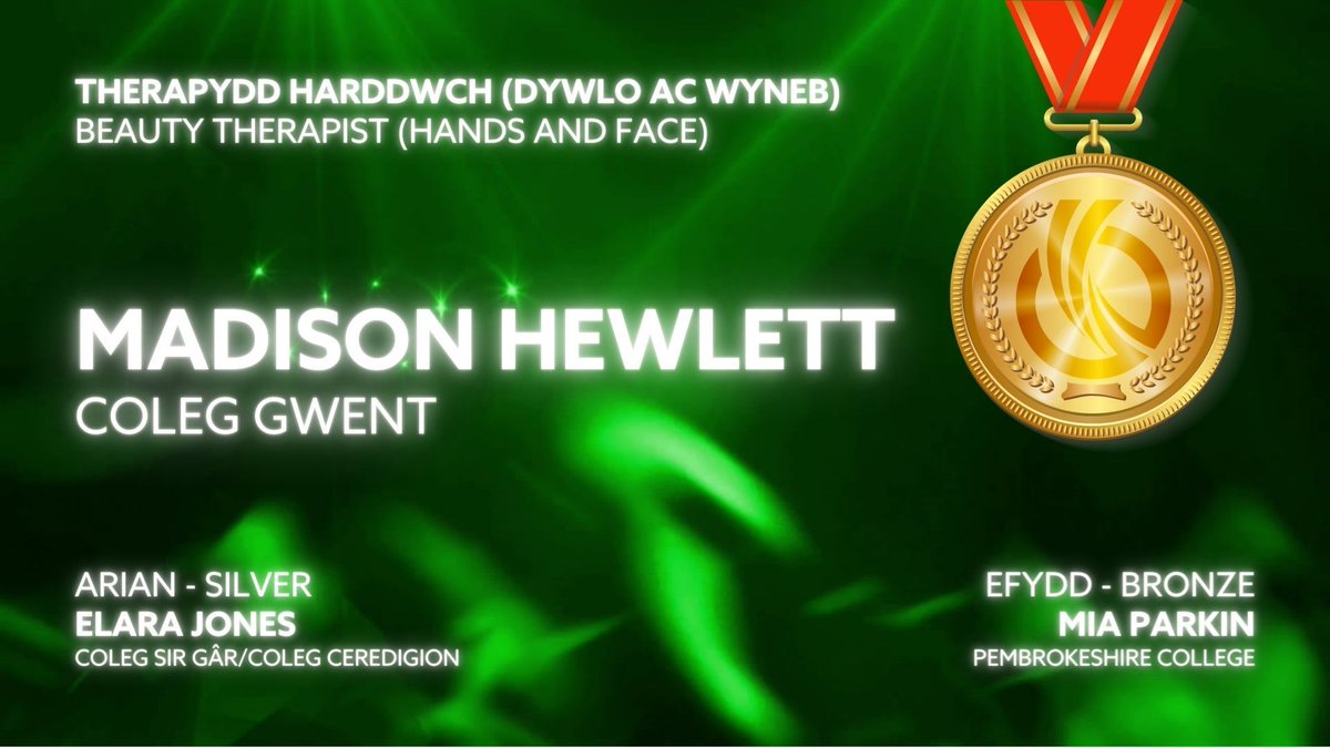 Inspiring Skills (@iseinwales) on Twitter photo Therapydd Harddwch | Beauty Therapist 💅💄
Llongyfarchiadau mawr 🥳 Huge congratulations
🥇 @ColegGwent
🥈 <a href="/ColegSirGar/">Coleg Sir Gâr</a> @ColegCeredigion
🥉 <a href="/PembsCollege/">Pembrokeshire College</a>
#SCW24 #CSC24 <a href="/WorldSkillsUKW/">WorldSkills UK Wales</a> <a href="/WelshGovernment/">Welsh Government</a> <a href="/WG_Education/">Welsh Government Education</a> <a href="/WGEconomy/">Llywodraeth Cymru Economi</a> Therapydd Harddwch | Beauty Therapist 💅💄
Llongyfarchiadau mawr 🥳 Huge congratulations
🥇 @ColegGwent
🥈 <a href="/ColegSirGar/">Coleg Sir Gâr</a> @ColegCeredigion
🥉 <a href="/PembsCollege/">Pembrokeshire College</a>
#SCW24 #CSC24 <a href="/WorldSkillsUKW/">WorldSkills UK Wales</a> <a href="/WelshGovernment/">Welsh Government</a> <a href="/WG_Education/">Welsh Government Education</a> <a href="/WGEconomy/">Llywodraeth Cymru Economi</a>
