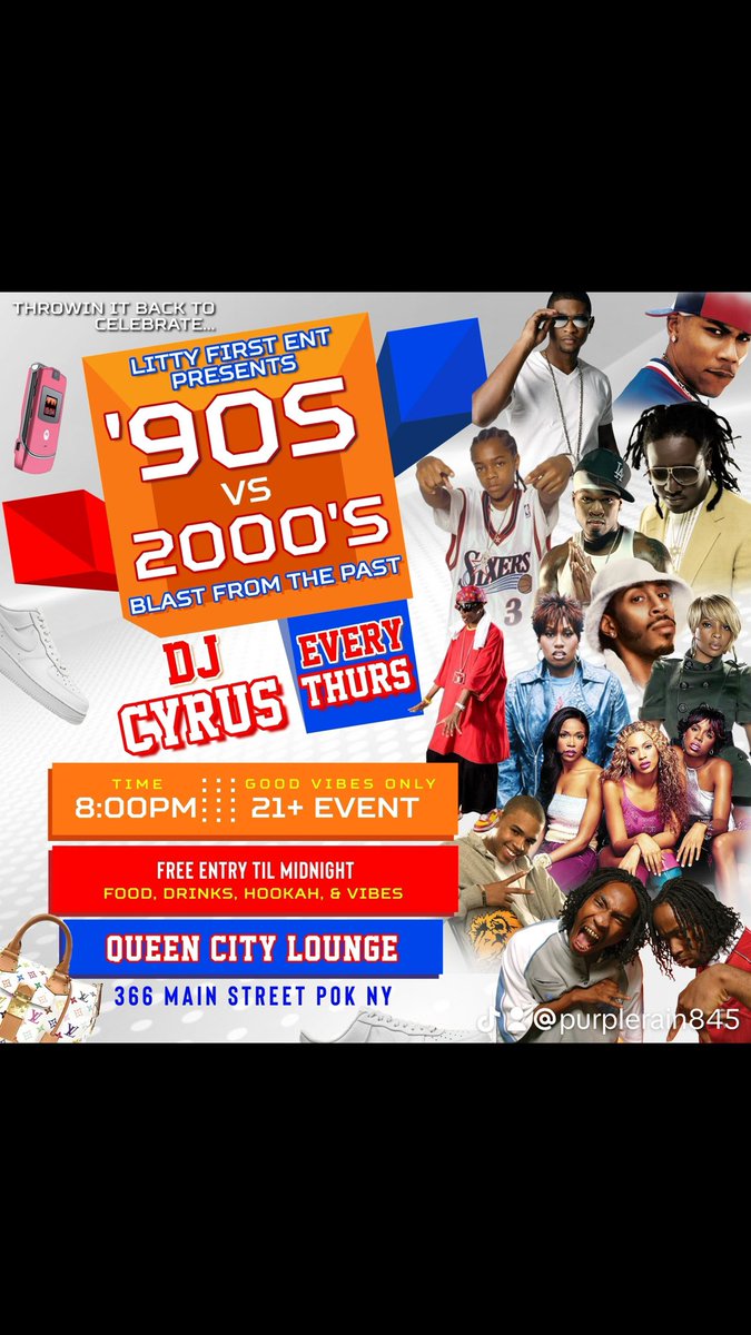 PurpleRain845's tweet photo. Tonight free entry til midnight. Doors open at 8 PM 90S VS 2000S blast from the past 366 main street Poughkeepsie NY queen city lounge #Viral #Bar #Lounge #Drinks #Bottles #Music #Food #NY #Poughkeepsie #Vibes #FreeEntry #RNB #HipHop #Rap #LittyFirstEnt #FYP #FOLLOW #Hookah https://t.co/qvd0S9pKLo