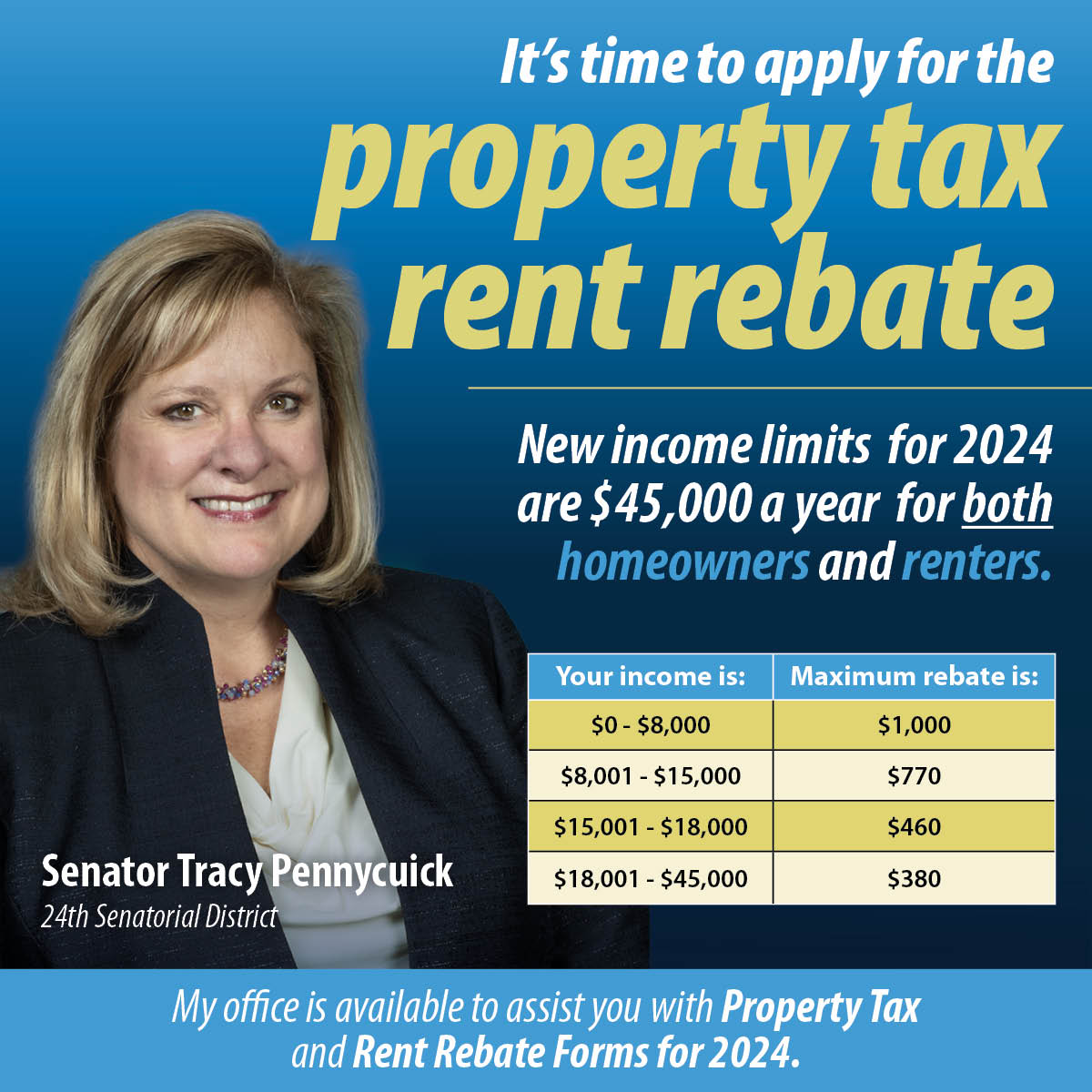 ❗️Attention seniors! I'm hosting events throughout March to help you apply for the state's Property Tax/Rent Rebate Program. Call (215) 541-2388 to schedule an appointment or visit my website for available dates.

Make an appointment here ➡️ senatorpennycuick.com/ptrr-assistanc…