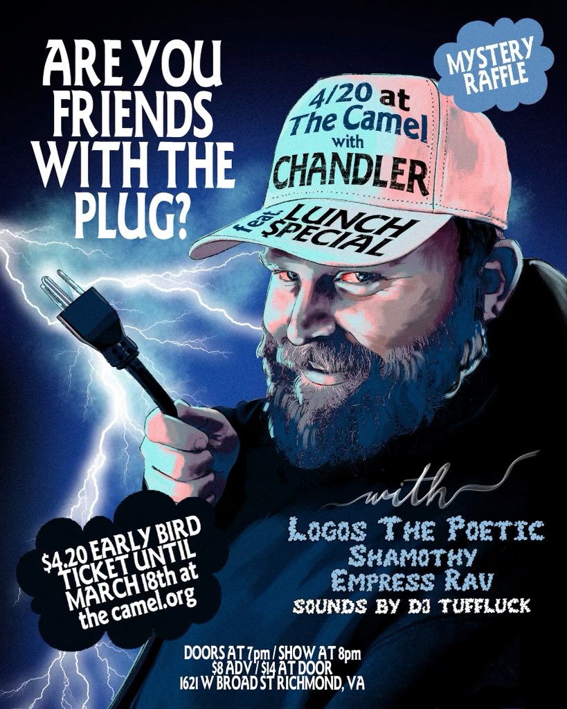ChandlerMatkins's tweet photo. 4.2O FOR $4.2O

In celebration of palindrome Saturday 4.20.2024, tickets to my next #Richmond show are only four dollars and twenty cents until the end of this week. You will not find another show like this on and/or for 4.20. 
#FourTwenty #BlazeIt https://t.co/SGNYL8H2k4