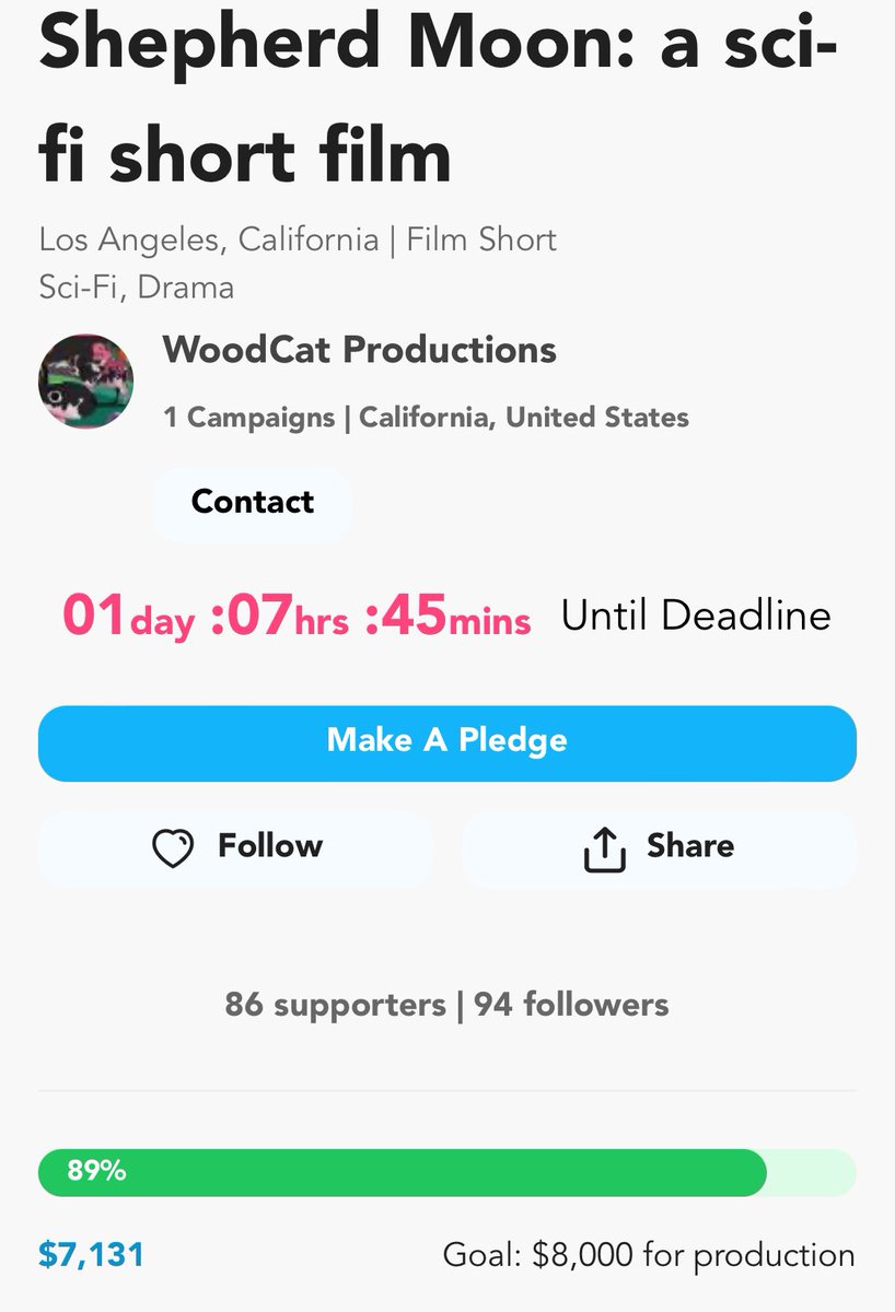 hey everybody my friend @MariaSmal_ is $900 away from her short film budget goal with only one day left! let’s get her PAST the goal. support some young women making their own film! (link below)