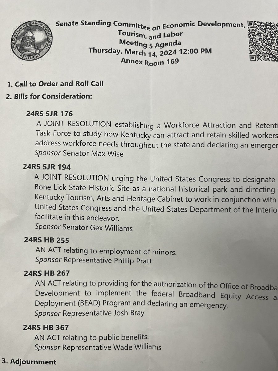 Senate Joint Resolution 176 passed out of the Senate Economic Development, Tourism and Labor Committee on consent this afternoon advancing the formation of a Workforce Talent Attraction Retention Taskforce. #Talentattraction @nkychamber #nky #workforce