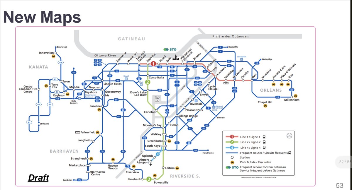 OccTranspo's tweet photo. The new map dropped. Early preview of OC this month presentation speaks of good work moving projects forward making the best of an austere Mark Sutcliffe budget.
GPS upgrades are still cooking not cancelled.
ETA pushed to Winter 2025.
#OttBus #Ottawa https://t.co/elhwq3Qqtp