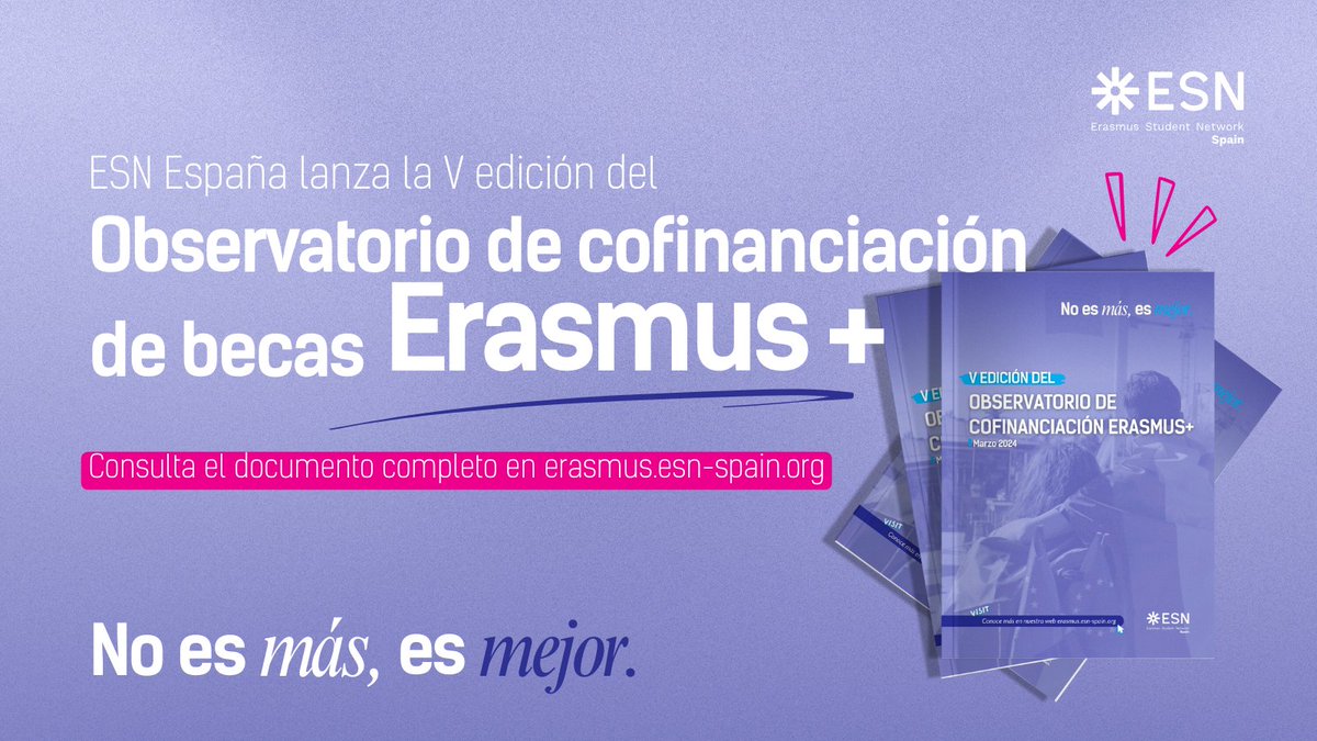 ESNcoruna's tweet photo. 🚀 ¡La espera ha terminado! ESN España lanza la V Edición del Observatorio de Cofinanciación Erasmus+, la mayor recopilación de datos sobre becas a nivel estatal y autonómico. #NoEsMásEsMejor #ErasmusPlus
Abrimos hilo 🧵⬇️ https://t.co/zUo1F1BwFH