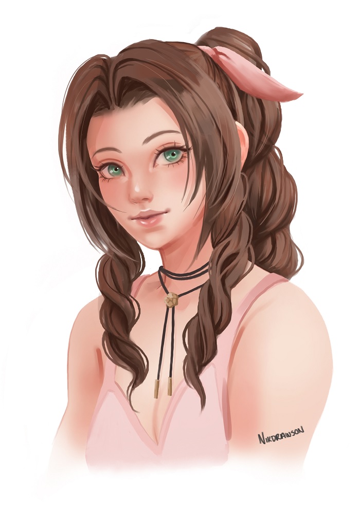 nikdrawson's tweet photo. Having such a fun time playing #FF7Rebirth at the moment 🥹 So far exceeding expectations and so fun getting to see my mum experience one of my favourite childhood games this way! (And here's a lil Aerith speedpaint struggle from my smoll android tablet ;u; ) https://t.co/ix9AVOk4mo