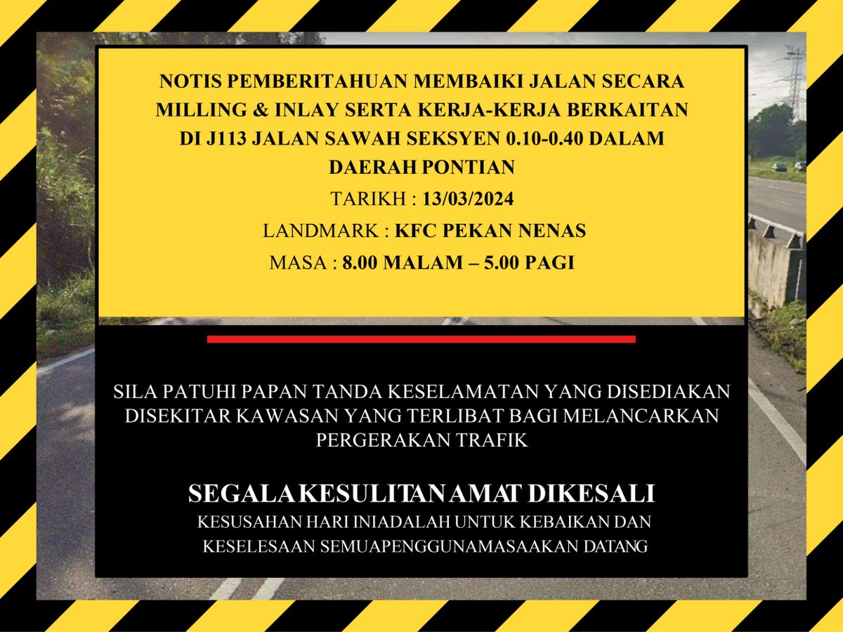 teto_eng_sb's tweet photo. 𝐍𝐎𝐓𝐈𝐒 𝐏𝐄𝐌𝐁𝐄𝐑𝐈𝐓𝐀𝐇𝐔𝐀𝐍 𝐌𝐄𝐌𝐁𝐀𝐈𝐊𝐈 𝐉𝐀𝐋𝐀𝐍 
SECARA MILLING &amp; INLAY 

DI J113 JALAN SAWAH SEKSYEN 0.10 - 0.40 | DAERAH PONTIAN
@JKRPontian1 

PADA 15/03/2024 HINGGA 16/03/2024
MASA 9.00PAGI HINGGA 5.00 PETANG
LANDMARK KFC PEKAN NENAS

#TETOCare
#TETO_eng_s https://t.co/nDNr2FUcV1